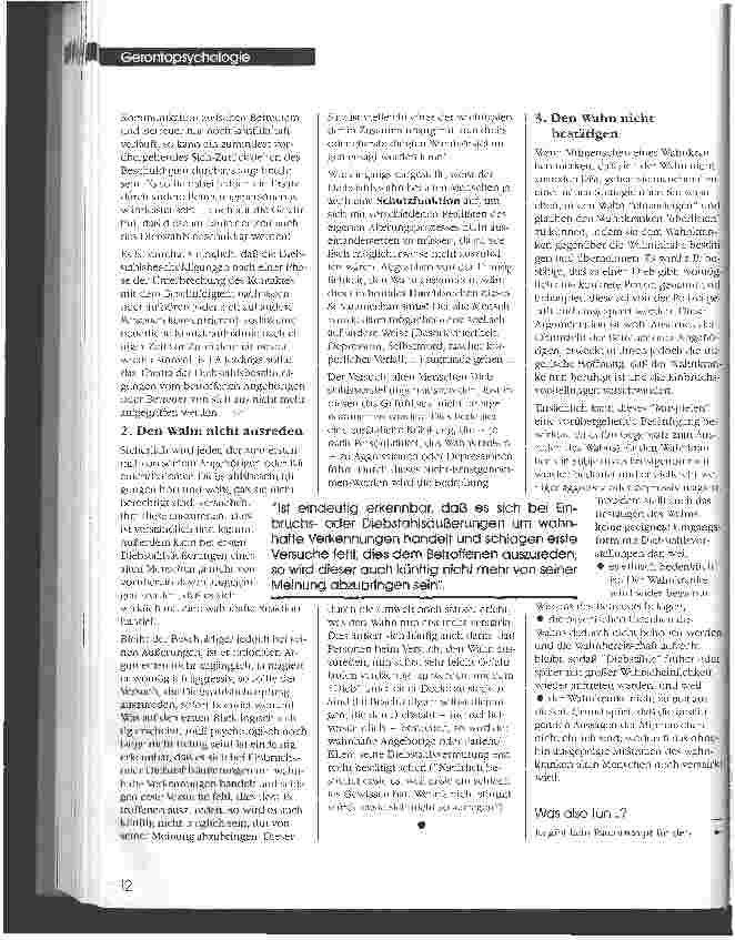 Vorschauseite 2: Der Diebstahlswahn im Alter - eine Herausforderung für Pflegekräfte und Angehörige Unsere Umgangsmöglichkeiten mit einem schmerzlichen Tabu 2. Teil
