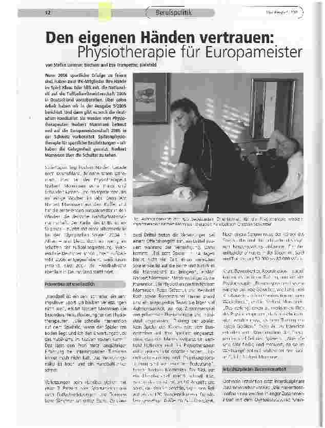 Vorschauseite 1: Den eigenen Händen vertrauen: Physiotherapie für Europameister