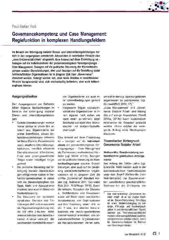 Vorschauseite 1: Governancekompetenz und Case Management: Regiefunktion in komplexen Handlungsfeldern