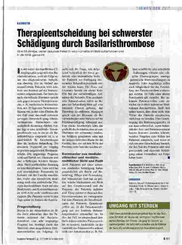 Vorschauseite 1: Therapieentscheidung bei schwerster Schädigung durch Basilaristhrombose