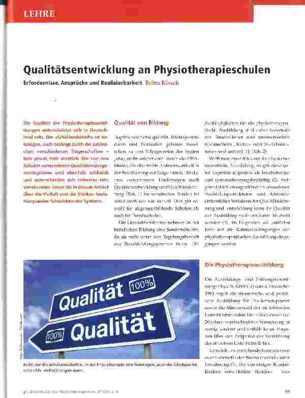 Vorschauseite 1: Qualitätsentwicklung an Physiotherapieschulen