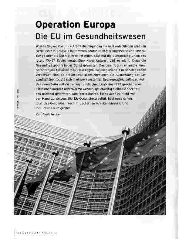 Vorschauseite 1: Operation Europa Die EU im Gesundheitswesen