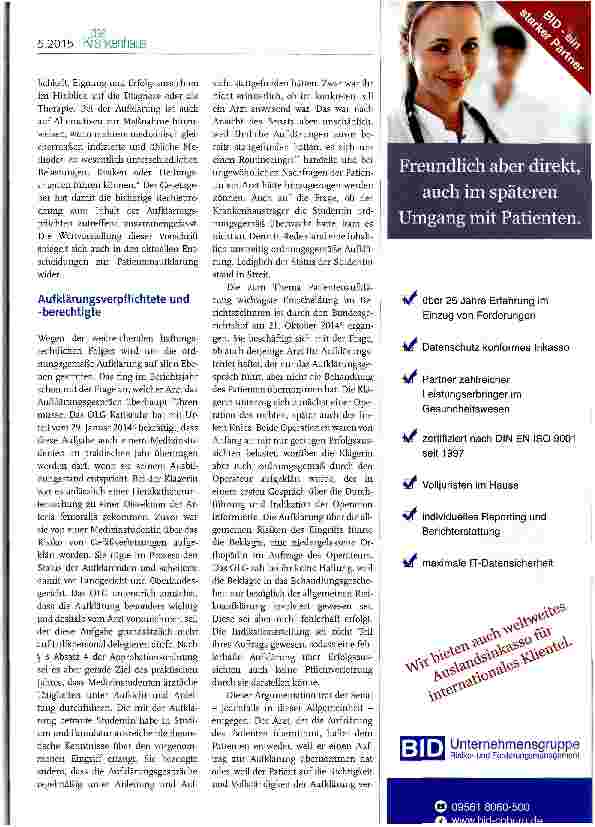 Vorschauseite 2: Patientenaufklärung im Spiegel der Rechtsprechung des Jahres 2014