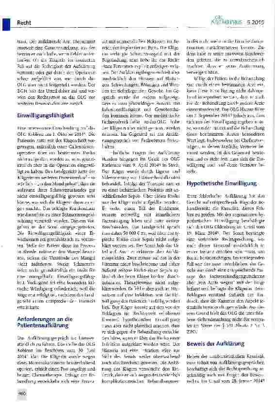 Vorschauseite 3: Patientenaufklärung im Spiegel der Rechtsprechung des Jahres 2014