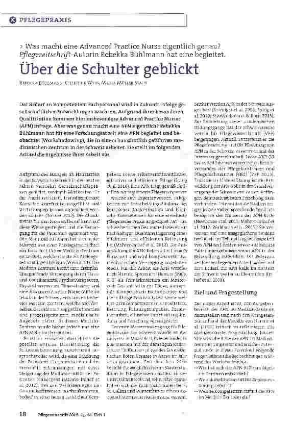 Vorschauseite 1: Was macht eine Advanced Practice Nurse eigentlich genau? Pflegezeitschrift-Autonn Rebekka Bühlmann hat eine begleitet. Über die Schulter geblickt