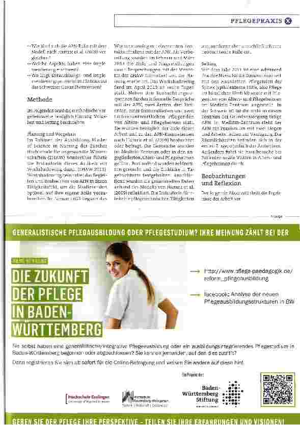 Vorschauseite 2: Was macht eine Advanced Practice Nurse eigentlich genau? Pflegezeitschrift-Autonn Rebekka Bühlmann hat eine begleitet. Über die Schulter geblickt
