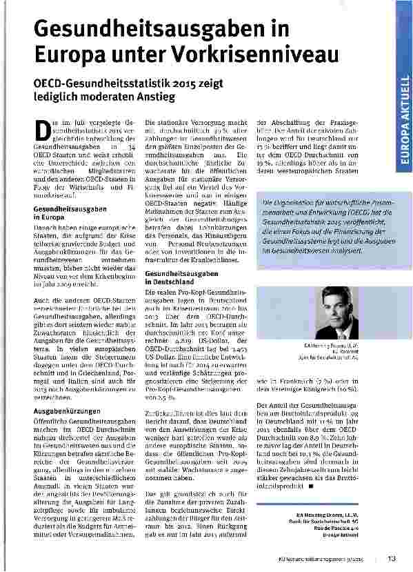 Vorschauseite 1: Gesundheitsausgaben in Europa unter Vorkrisenniveau