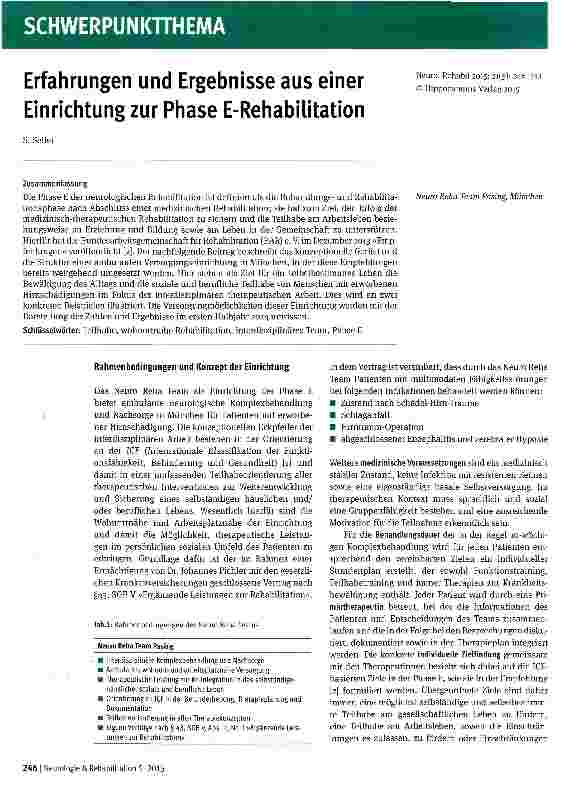 Vorschauseite 1: Erfahrungen und Ergebnisse aus einer Einrichtung zur Phase E-Rehabilitation