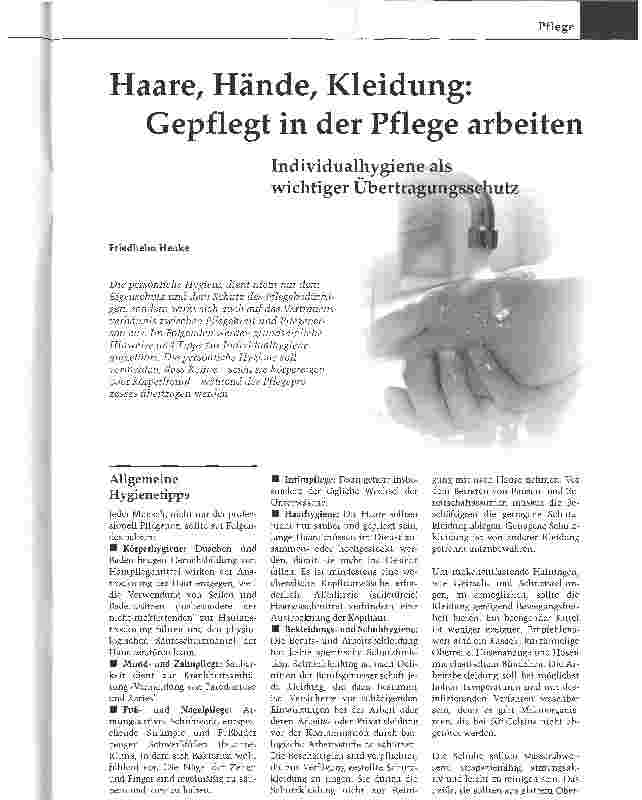 Vorschauseite 1: Haare, Hände, Kleidung: Gepflegt in der Pflege arbeitenIndividualhygiene als wichtiger Übertragungsschutz