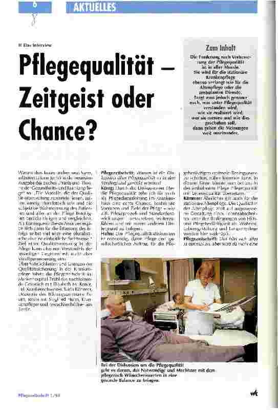 Vorschauseite 1: Pflegequalität - Zeitgeist oder Chance ?