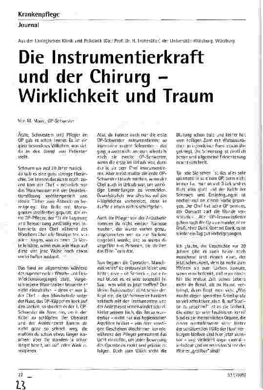 Vorschauseite 1: Die Instrumentierkraft und der Chirurg - Wirklichkeit und Traum