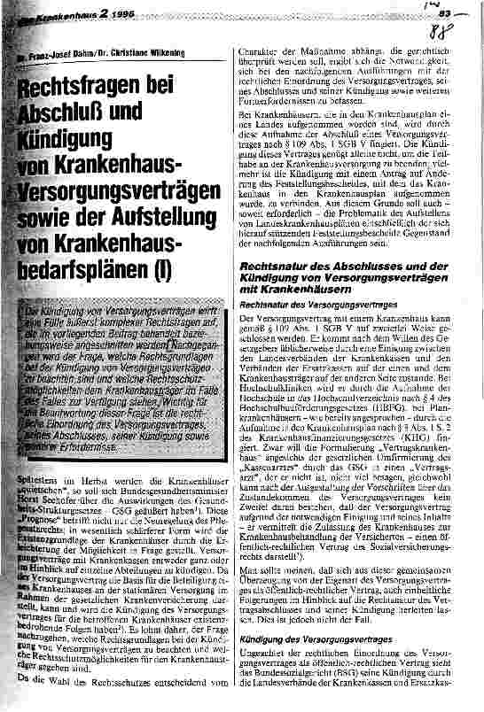 Vorschauseite 1: Rechtsfragen bei Abschluß u. Kündigung von Krankenhausversorgungsverträgenb sowie der Aufstellung von Krankenhausbedarfsplänen(I)
