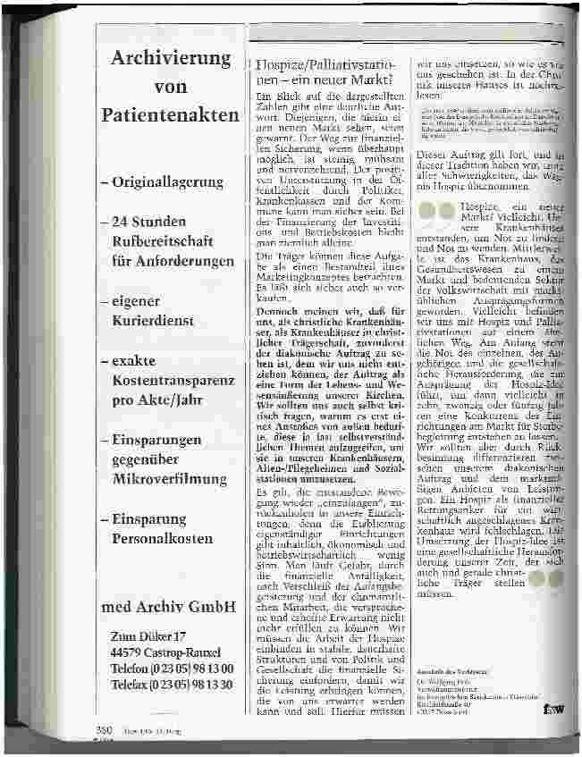 Vorschauseite 3: Hospiz-Gründungen oder Einrichung von Palliativstationen als gesellschaftliche Herausforderung
