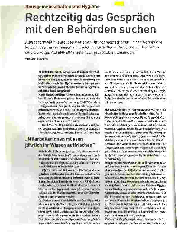 Vorschauseite 1: Hausgemeinschaften und HygieneRechtzeitig das Gespräch mit den Behörden suchen