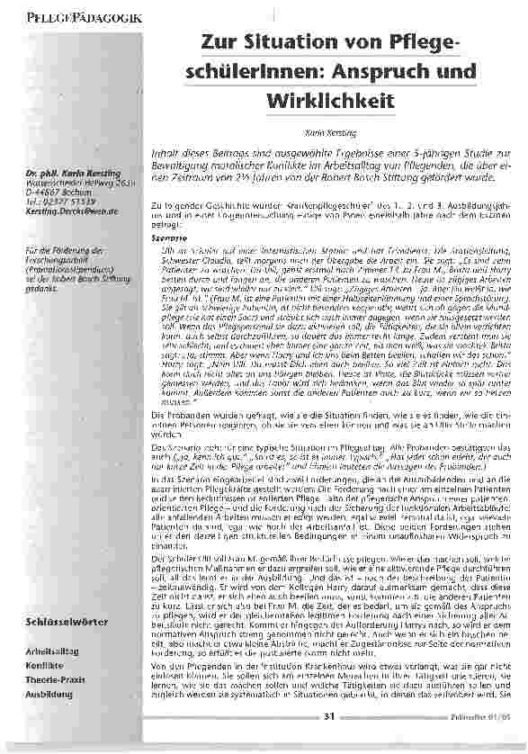 Vorschauseite 1: Zur Situation von Pflegeschülerinnen: Anspruch und Wirklichkeit