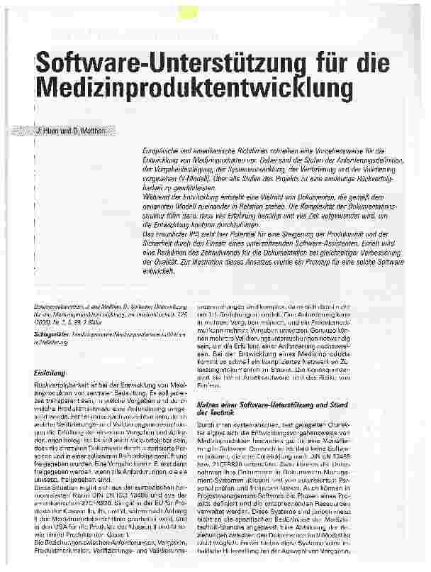 Vorschauseite 1: Software-Unterstützung für die Medizinproduktentwicklung