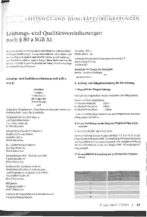 Vorschauseite 1: Leistungsund Qualitätsvereinbarungen nach § 80 a SGB XI