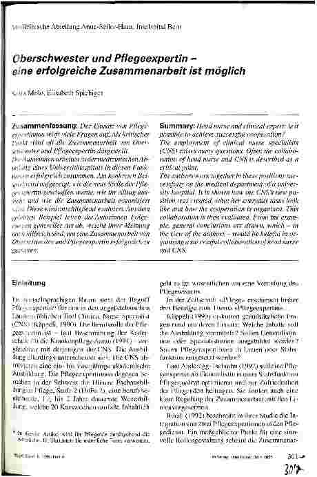 Vorschauseite 1: Oberschwester und Pflegeexpertin - eine erfolgreiche Zusammenarbeit ist möglich