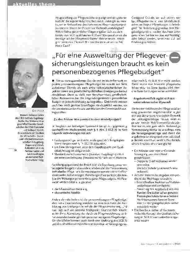 Vorschauseite 1: Für eine Ausweitung der Sicherungsleistungen braucht es personenbezogenes Pflegebudget