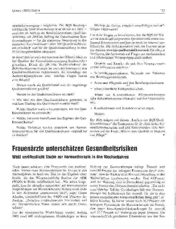 Vorschauseite 1: Frauenärzte unterschätzen Gesundheitsrisiken