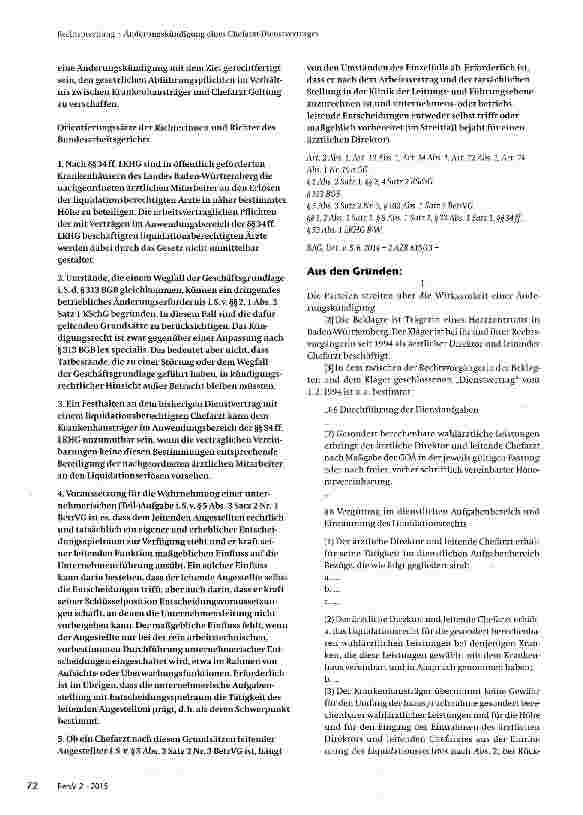 Vorschauseite 2: Änderungskündigung eines Chefarzt-Dienstvertrages