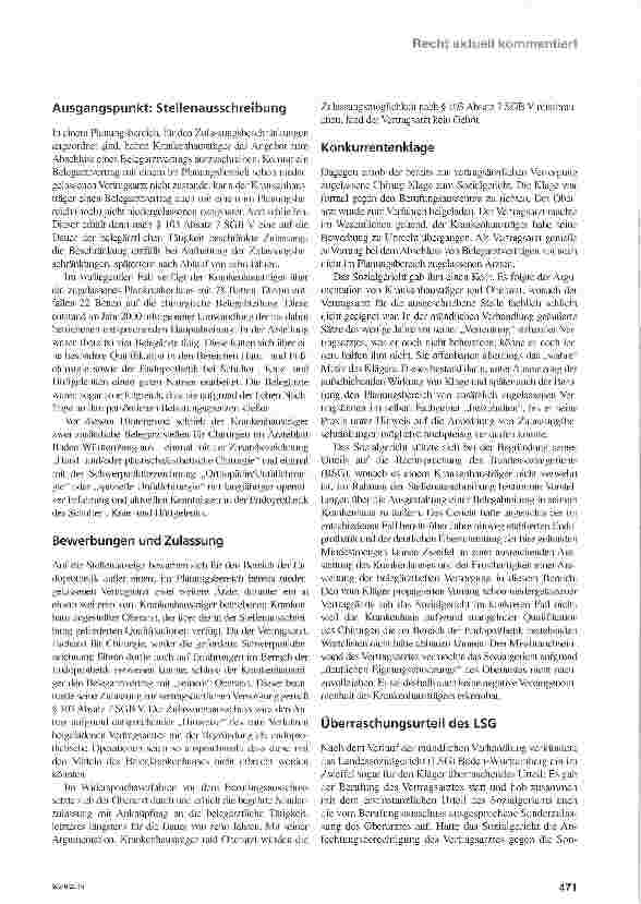 Vorschauseite 2: Belegarztstelle frei - BSG erlaubt qualifizierte Anforderungen