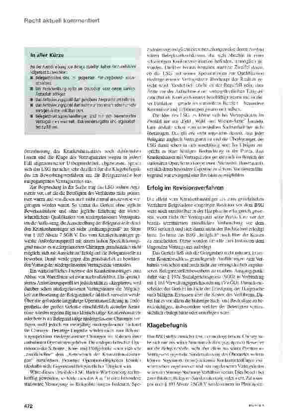 Vorschauseite 3: Belegarztstelle frei - BSG erlaubt qualifizierte Anforderungen