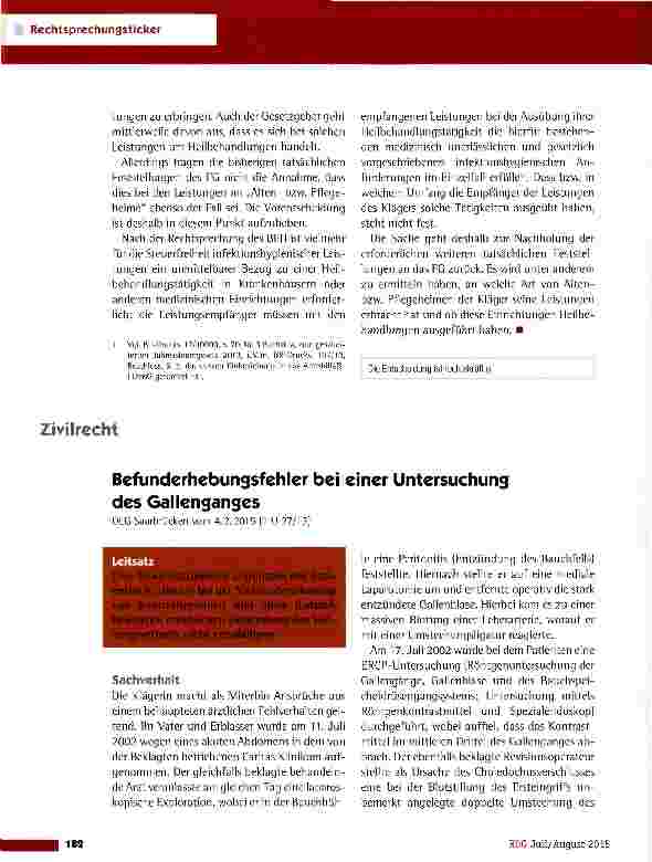 Vorschauseite 1: Befunderhebungsfehler bei einer Untersuchung des Gallenganges OLG Saarbrücken vom 4.2.2015 (1 U 27/13)