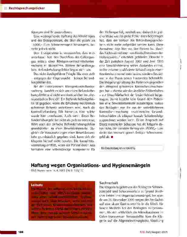 Vorschauseite 3: Befunderhebungsfehler bei einer Untersuchung des Gallenganges OLG Saarbrücken vom 4.2.2015 (1 U 27/13)