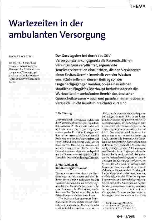 Vorschauseite 1: Wartezeiten in der ambulanten Versorgung
