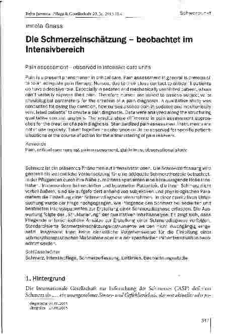 Vorschauseite 1: Die Schmerzeinschätzung - beobachtet im Intensivbereich