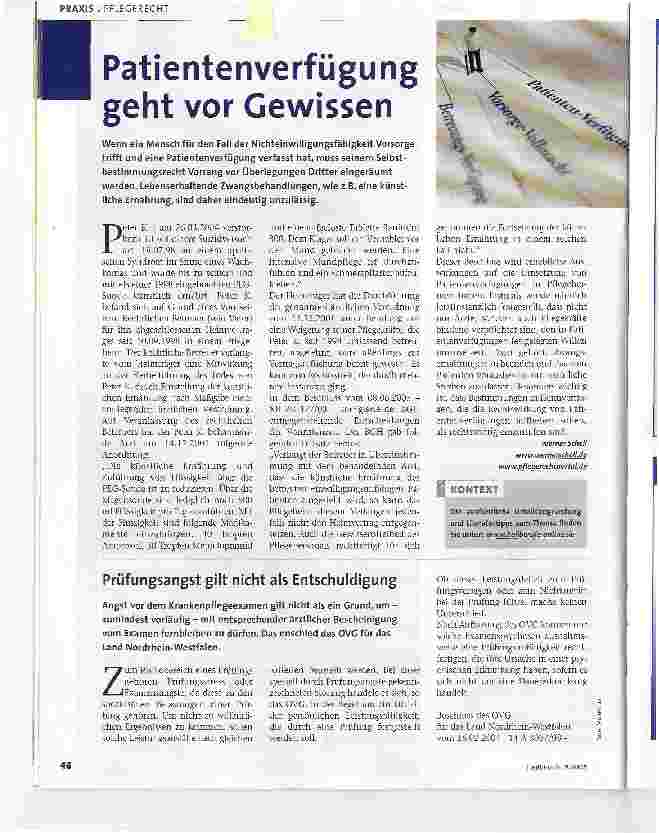 Vorschauseite 1: Patientenverfügung geht vor Gewissen