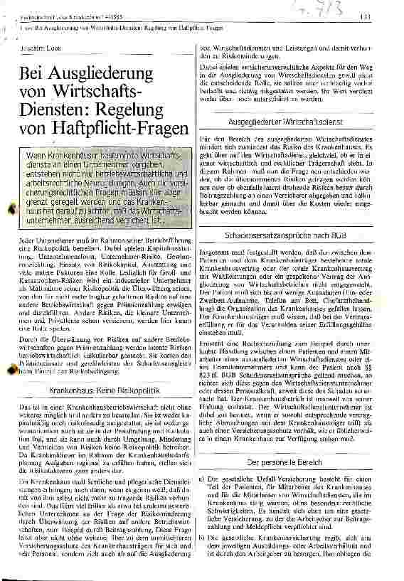Vorschauseite 1: Bei Ausgliederung von Wirtschaftsdiensten: Regelung von Haftpflichtfragen