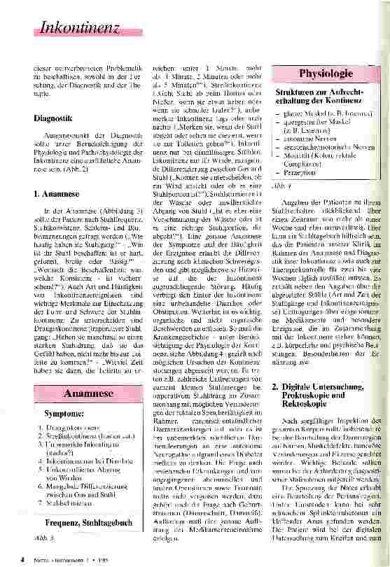 Vorschauseite 2: Stuhlinkontinenz - ein weit verbreitetes Problem Teil 1: Standarddiagnostik und spezielle Untersuchungsmethoden