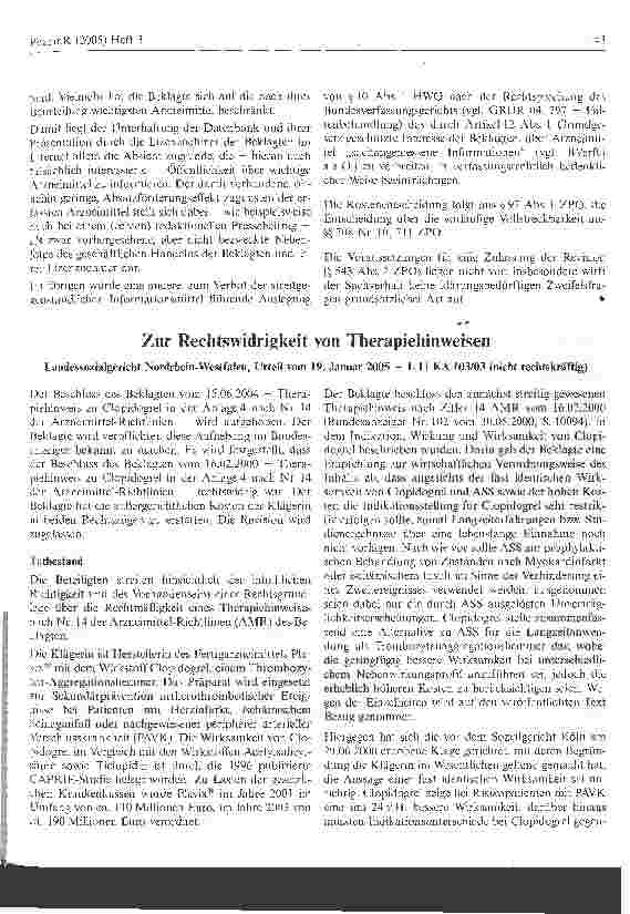 Vorschauseite 1: Zur Rechtswidrigkeit von Therapiehinweisen