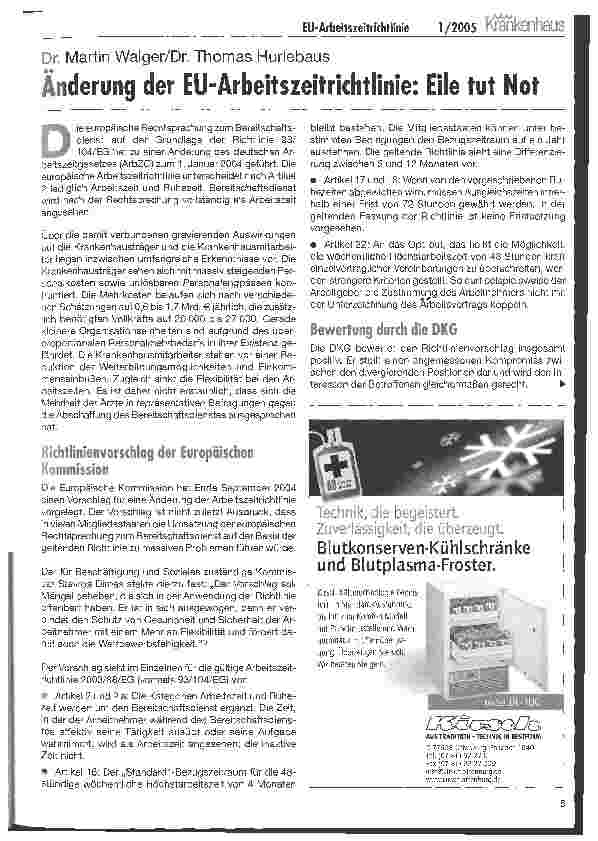 Vorschauseite 1: Änderung der EU-Arbeitszeitrichtlinie: Eile tut Not