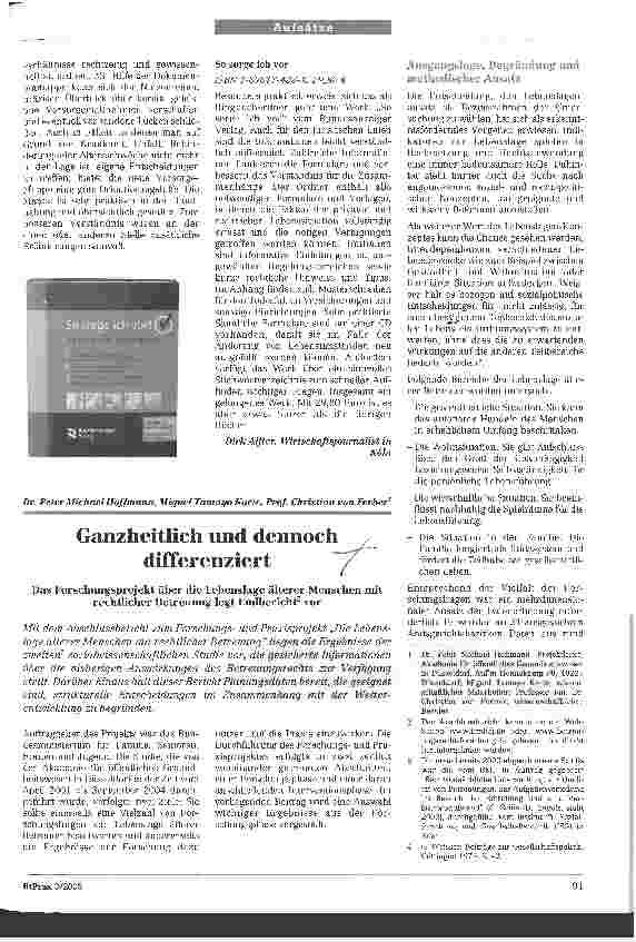 Vorschauseite 1: Ganzheitlich und dennoch differenziertDas Forschungsprojekt über die Lebenslage älterer Menschen mit rechtlicher Betreuung legt Endbericht2 vor