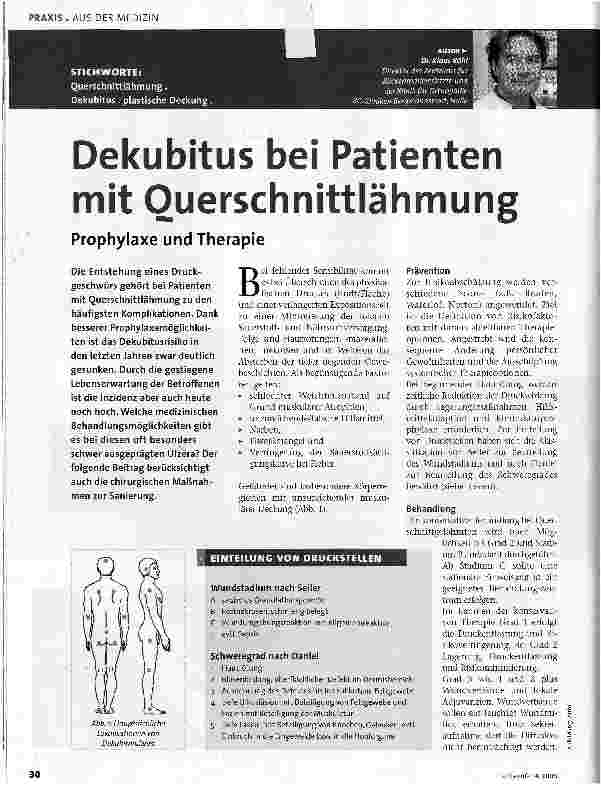 Vorschauseite 1: Dekubitus bei Patienten mit OuerschnittlähmungProphylaxe und Therapie