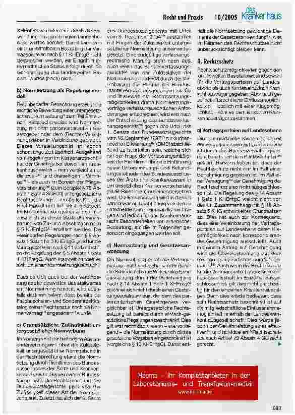 Vorschauseite 3: Recht und Praxis: 1. EinführungDer Rechtsschutz des einzelnen Krankenhausträgers gegen die Vereinbarung oder die Festsetzung des landesweiten Basisfallwertes