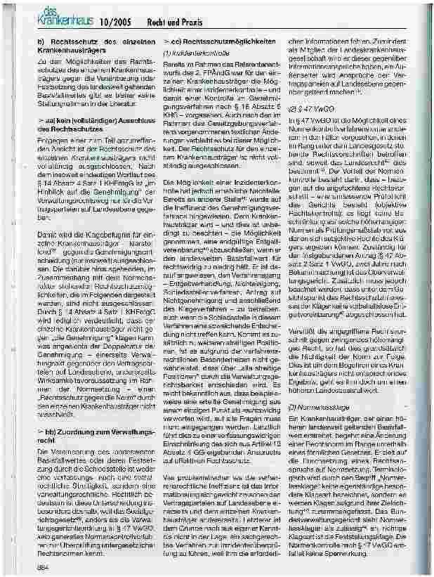 Vorschauseite 4: Recht und Praxis: 1. EinführungDer Rechtsschutz des einzelnen Krankenhausträgers gegen die Vereinbarung oder die Festsetzung des landesweiten Basisfallwertes