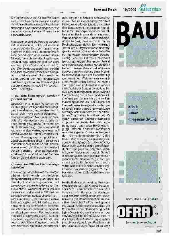Vorschauseite 5: Recht und Praxis: 1. EinführungDer Rechtsschutz des einzelnen Krankenhausträgers gegen die Vereinbarung oder die Festsetzung des landesweiten Basisfallwertes