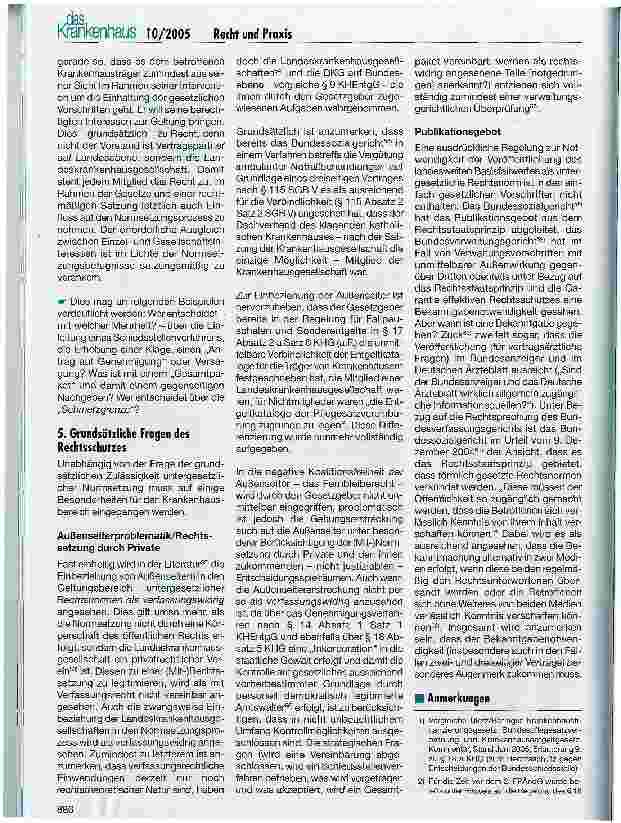 Vorschauseite 6: Recht und Praxis: 1. EinführungDer Rechtsschutz des einzelnen Krankenhausträgers gegen die Vereinbarung oder die Festsetzung des landesweiten Basisfallwertes