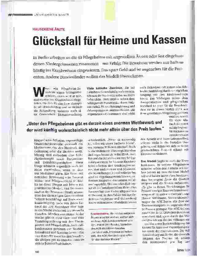 Vorschauseite 1: Glücksfall für Heime und Kassen
