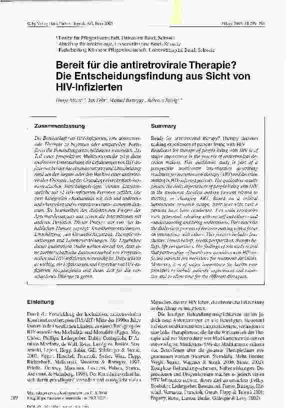 Vorschauseite 1: Bereit für die antiretrovirale Therapie? Die Entscheidungsfindung aus Sicht von HlV-Infizierten