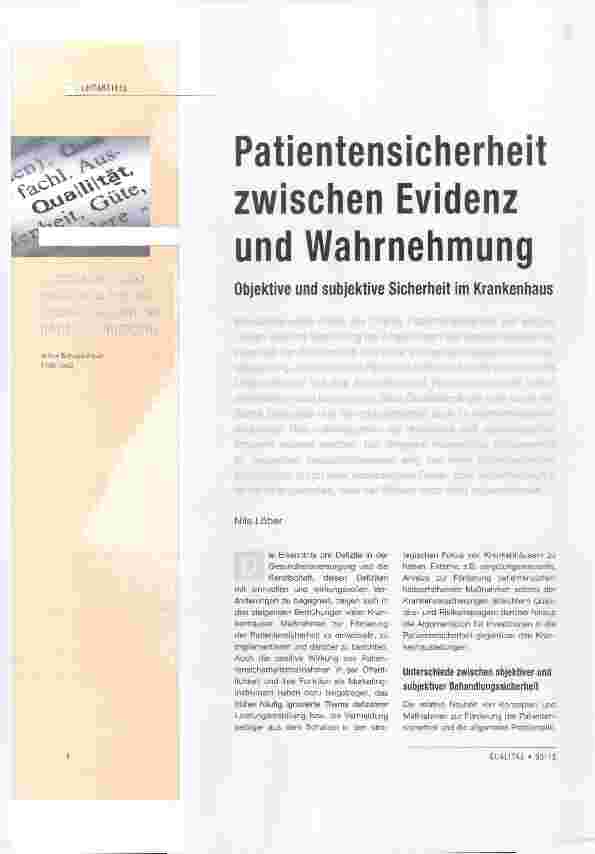 Vorschauseite 1: Patientensicherheit zwischen Evidenz und Wahrnehmung