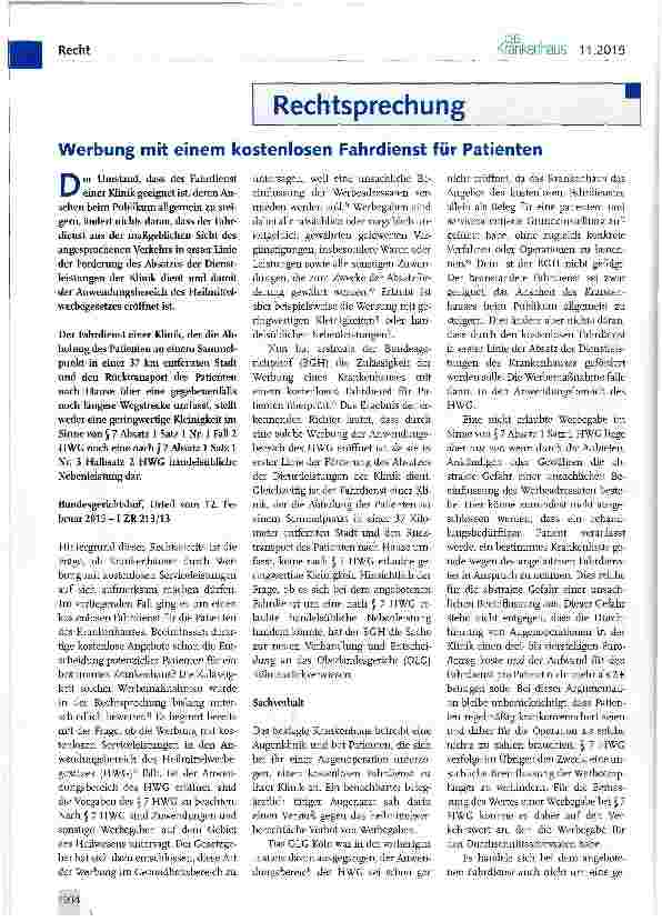 Vorschauseite 1: Werbung mit einem kostenlosen Fahrdienst für Patienten