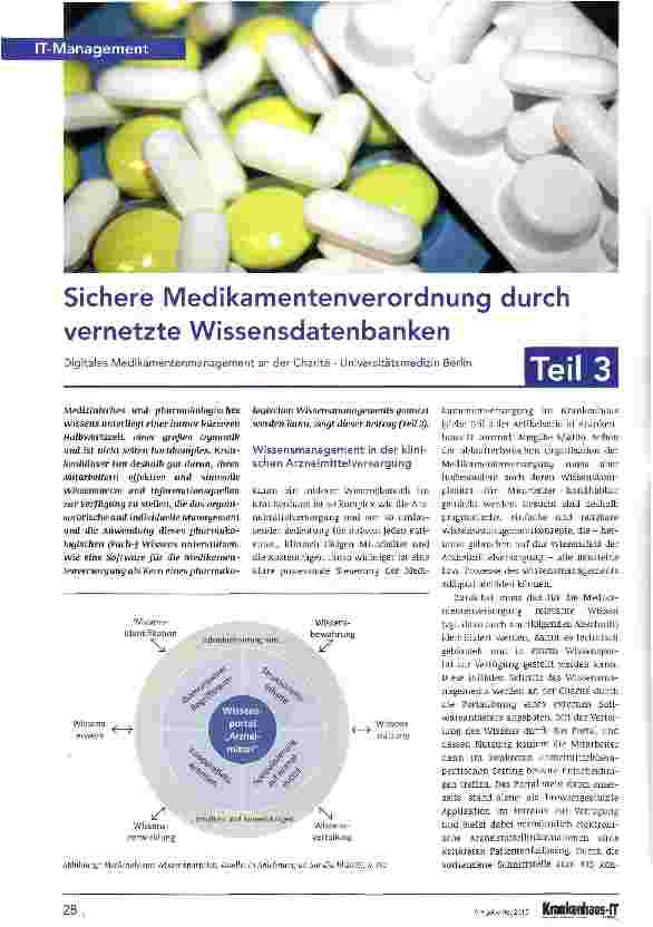 Vorschauseite 1: Sichere Medikamentenverordnung durch vernetzte Wissensdatenbanken Digitales Medikamentenmanagement an der Charite - Universitätsmedizin Berlin Teil 3