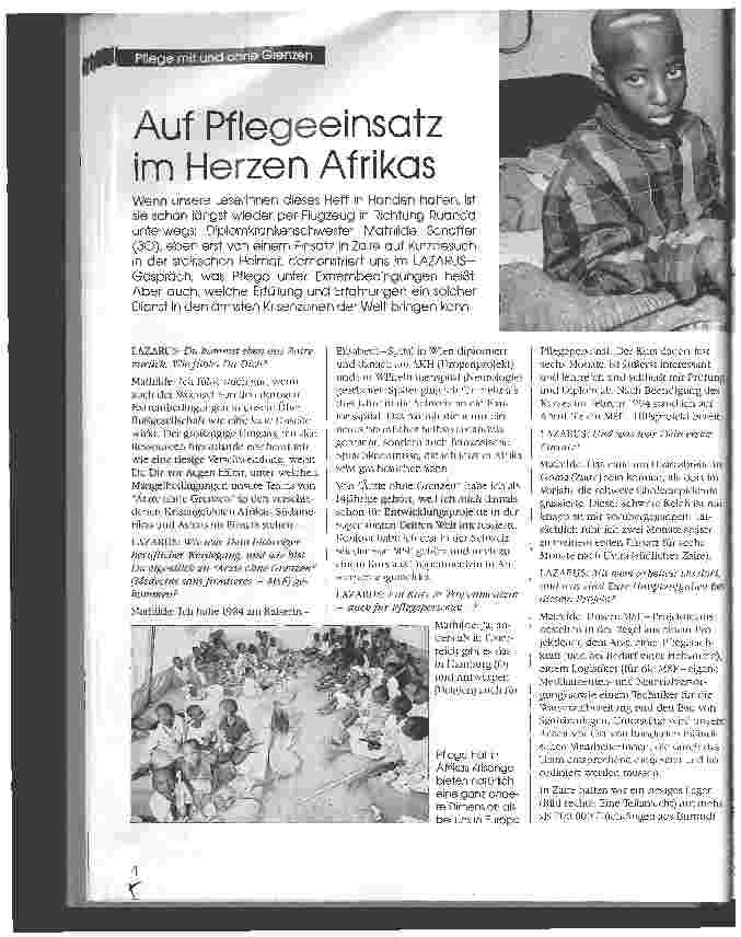 Vorschauseite 1: Auf Pflegeeinsatz im Herzen Afrikas Interview mit Mathilde Schaffer