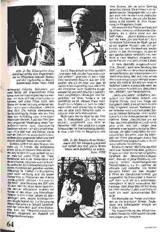 Vorschauseite 2: Fernsehfilme über alte Menschen Wilhelmine-Lübke-Preis 1984
