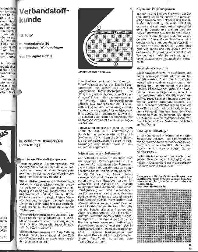 Vorschauseite 1: Verbandstoffkunde 13. Folge: III. Warenkunde (6) Kompressen, Wundauflagen